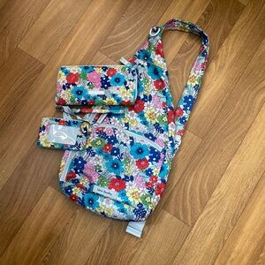 3 pc Set - Vera Bradley Far Out Floral Lighten Up Essential Sling, Wallet, Coin